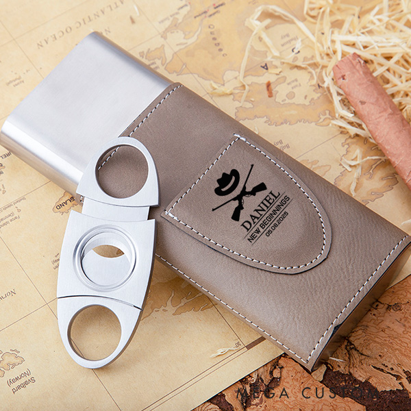 Personalized Cigar Case Engraved Leather Cigar Holder with Cutter Wedding Housewarming Gift Moving Gift for Husband New Home New Beginnings Gift