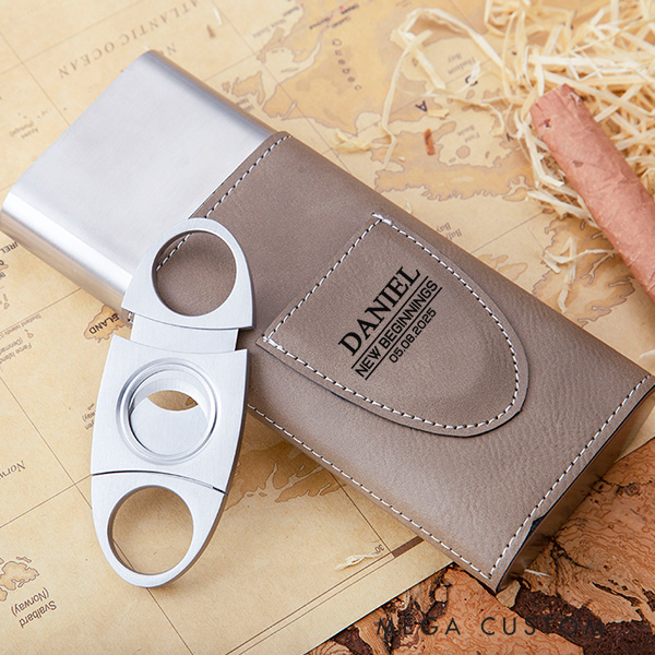Personalized Cigar Case Engraved Leather Cigar Holder with Cutter Custom Wedding Gift Housewarming Gift Moving Gift for Husband