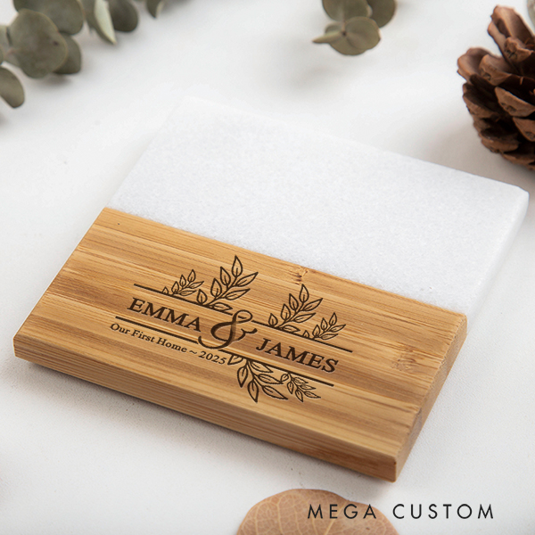 Personalized Our First Home Gift for Couple Coasters Custom Marble and Wood Coaster Engraved Wedding Coasters Housewarming Party Gift New Home Gift
