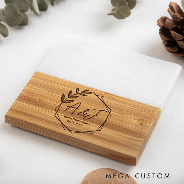 Personalized Initial Coaster Custom Marble Wooden Coaster Housewarming Gifts Anniversary Gift for Couples New Home Gift Christmas Gifts Home Decor