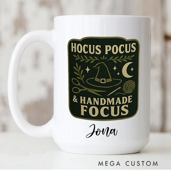 Personalized Hocus Pocus and Handmade Focus Mug for Crocheting Lovers Halloween Gift for Crafters
