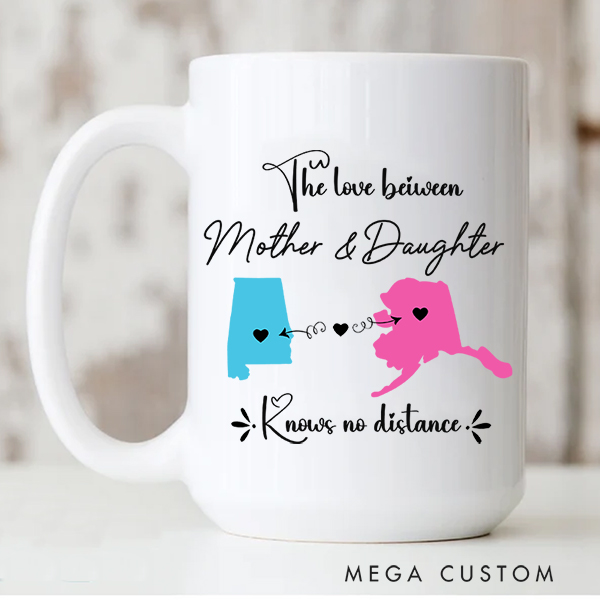 Personalized Mother Daughter Long Distance State Mug Hearts Over Cities Moving Away Gift For Mom and Daughter Mother Daughter Gift Housewarming Gift