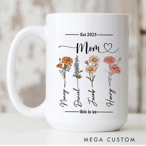 Personalized Mom Garden Mug Custom Birth Flower Mug Gift  for Mom Mother's Day Gift Christmas Gifts for Her Moving Away Gift Housewarming Gift