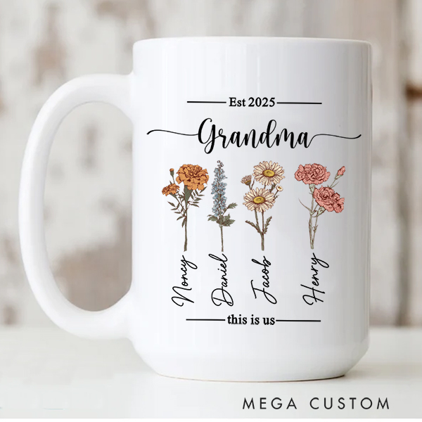 Personalized Grandma Garden Mug Custom Birth Flower Mug Gift  for Grandma Mother's Day Gift Christmas Gift Housewarming Gift New Home Gift for Nana