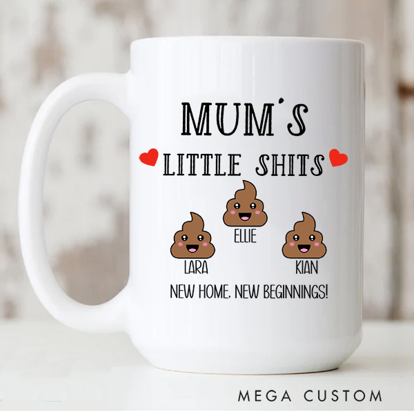 Personalized Mug Mums Little Shits Mug and Coaster Gift for Mum Funny Gift for Mum Mother's Day Gift Christmas Gift Housewarming Gift New Home Gift