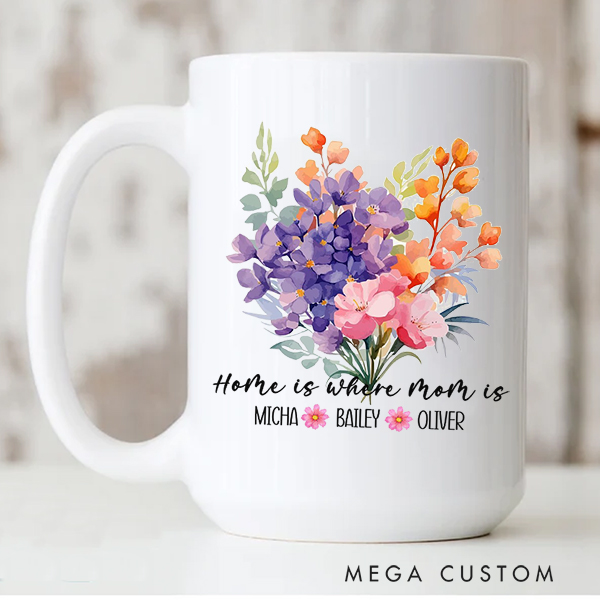 Personalized Mug for Mom Home Is Where Mom Is Mug Custom 11oz Coffee Cup Christmas Gift Moving Away Gift Housewarming Gift Mothers Day Gifts Mom Gift