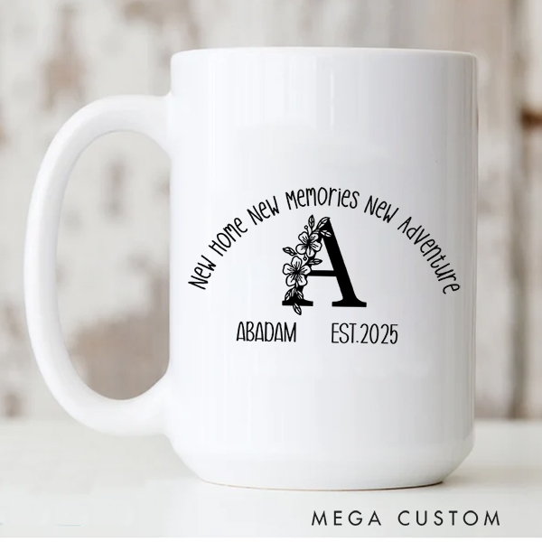 Personalized Initial Mug Custom Coffee Mug 15oz Coffee Cup Wedding Gift Housewarming Gift New Home Gift for Couple Christmas Gift Moving Away Gift