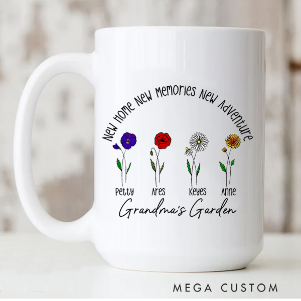 Personalized Grandma Garden Mug Custom Birth Flower Mug Gift for Grandma Housewarming Gift New Home Gift for Nana  Mother's Day Gift Christmas Gift