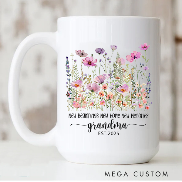 Personalized Wildflowers Grandma Mug New Beginning New Home New Memories Mug Gift for Grandma Mother's Day Gift Christmas Gift Housewarming Gift
