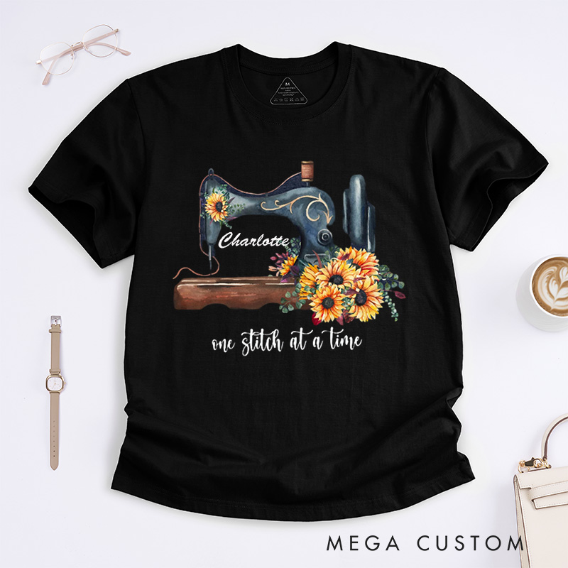 Personalized Sunflower Sewing Classic T-Shirts Cute Gift for Sewing Lover Quilting Tee Gift for Quilter Seamstress Gifts