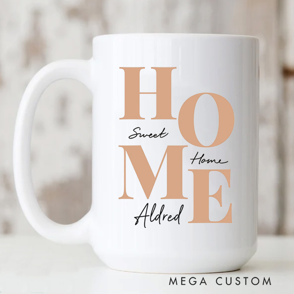 Personalized Mugs Custom Home Sweet Home Coffee Mug 15oz Ceramic White Housewarming Mug New Home Gift Homeowners Cup Newly Wed Gift for Couple 
