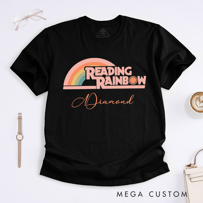 Personalized Reading Rainbow Classic T-Shirts Love to Read Tee Funny Librarian Tee with Name Reading Retro Tshirt Book Lover Shirt Gift for Reader