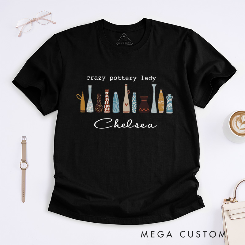 Personalized Crazy Pottery Lady Boho Pottery Classic T-Shirts Handmade Ceramics Lover Tee Artistic Clay Vase Shirt Pottery Maker Aesthetic Gift