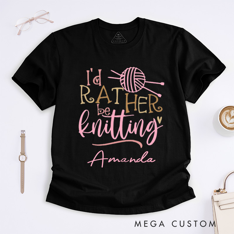 Personalized Knitting Lover Classic T-Shirts Love to Knit I'd Rather Be Knitter Shirt Cute Lover Tee