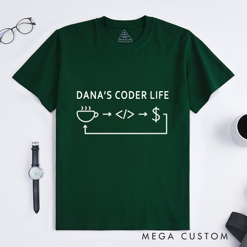Personalized Life Of A Coder T-Shirt Developers Technology Enthusiasts Coffee Code Cash Shirt Gift Geek Nerd Programmer