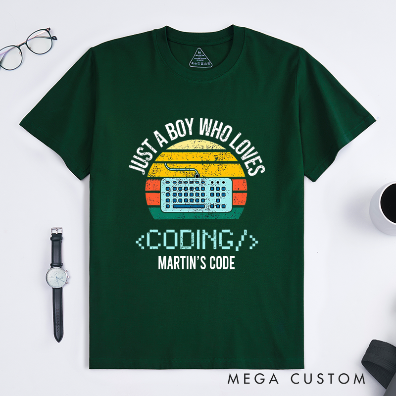 Personalized Just A Boy Who Loves Coding Computer T-Shirt Technology Programmer Enthusiasts Shirt Gift for Geek Nerd