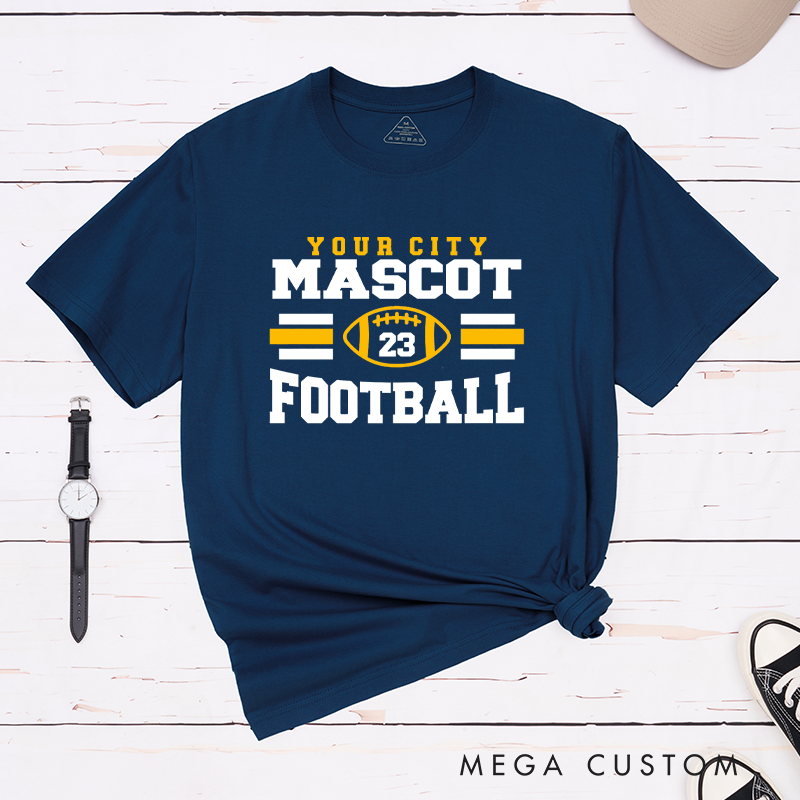 Personalized American Football T-Shirts Featuring Custom Mascot, City and Number