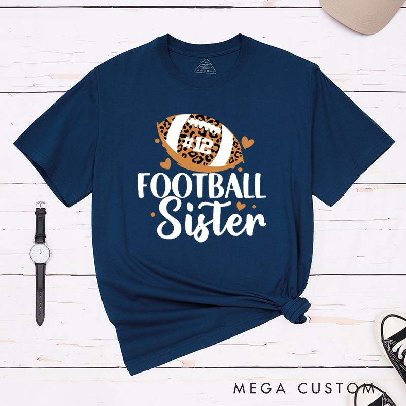 Personalized American Football Sister T-Shirts Featuring Custom Name - Customizable Game Day Tee