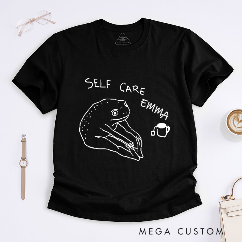 Personalized Funny Frog Self Care T-Shirt Funny Yoga Retro T-Shirt Yoga Gift for Her Cottagecore Frog T-Shirt Positive Vibe Tees