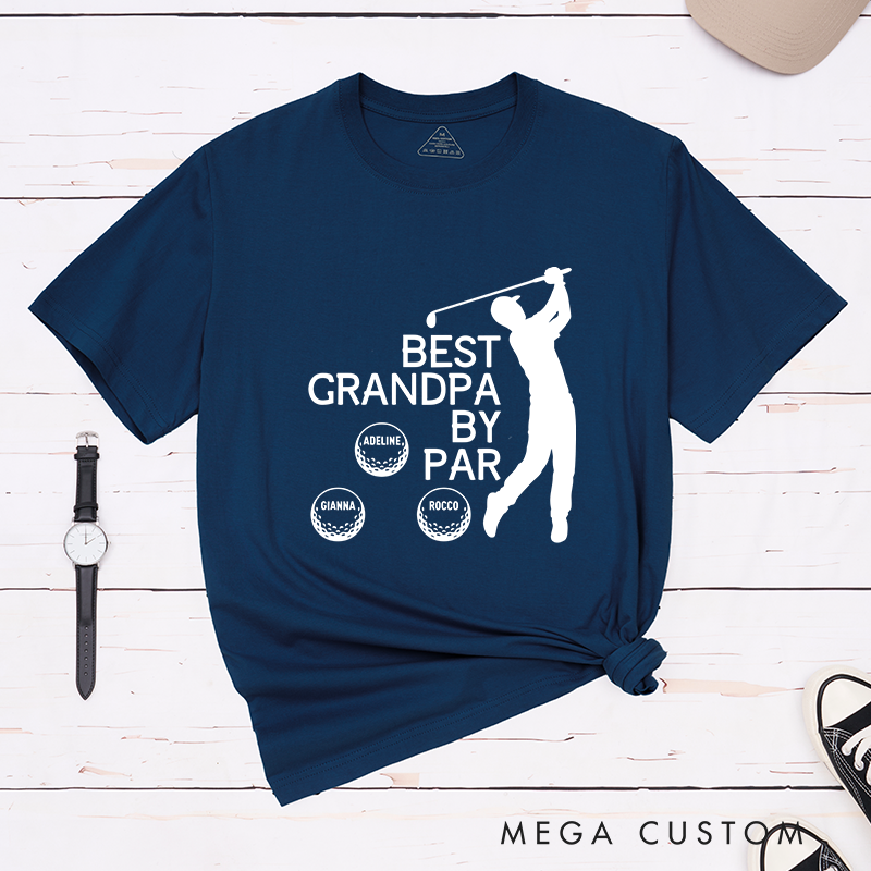 Personalized "Best Grandpa or Papa by Par" T-Shirt with Custom Grandkid Names, Perfect Gift for Golf-Loving Grandpas and Papas