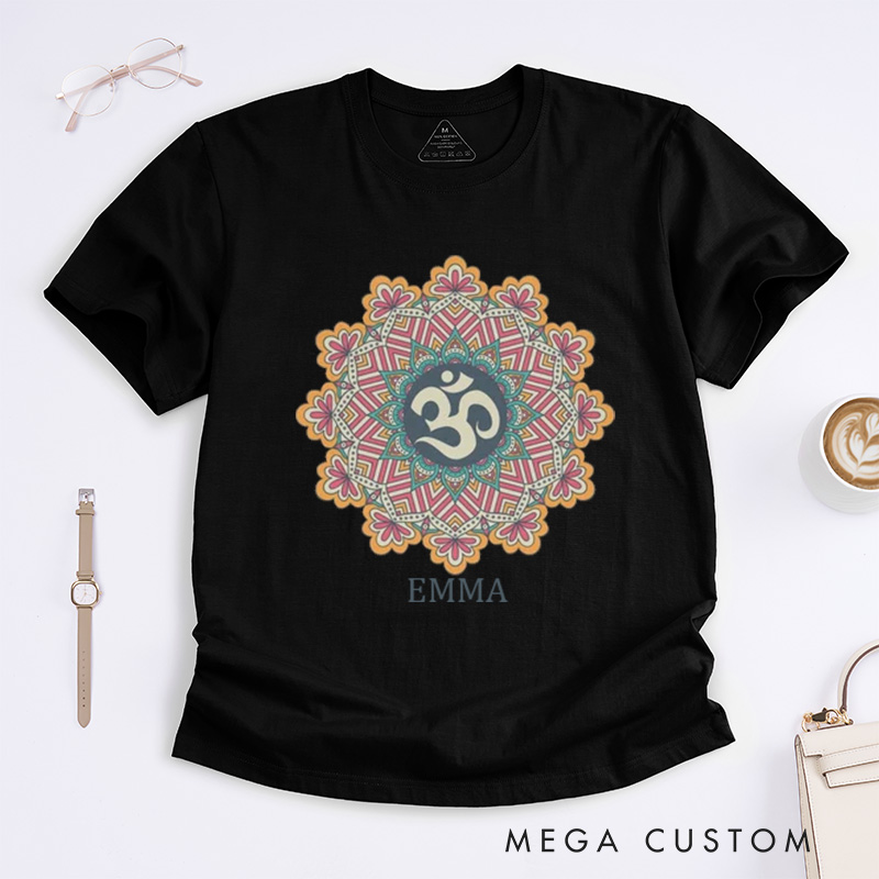 Personalized Om Yantra Mandala T-Shirt Yoga Meditation Spiritual T-shirt Ohm Aum Sacred Geometry Hindu Buddhist Clothing