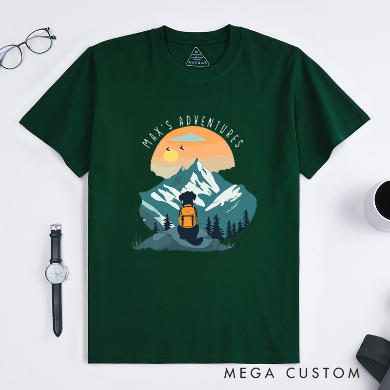 Personalized Adventure Buddy Dog Hiking T-Shirt Camping Mountain T-Shirt for Nature Traveling Outdoors Lover Gift