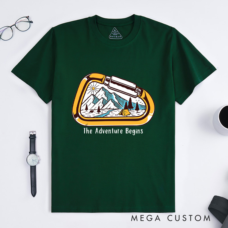 Personalized Carabiner HikingT-Shirt Adventure Hiking Camping Mountain T-Shirt for Nature Traveling Outdoors Lover Gift