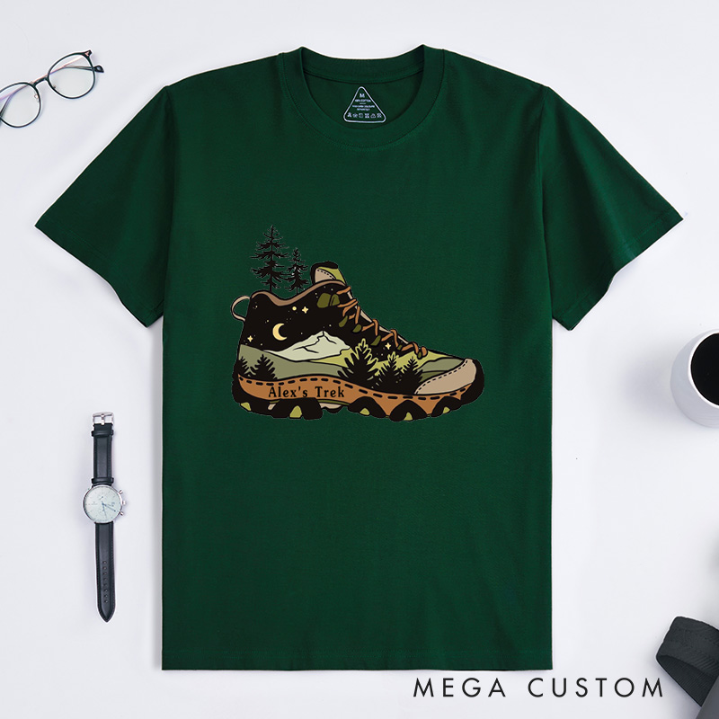 Personalized Hiking Boot T-Shirt Adventure Camping Mountain Backpacking T-Shirt for Nature Travelers Outdoors Lover Gift