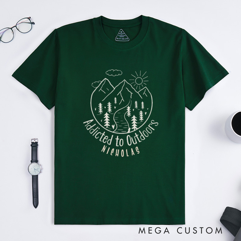 Personalized Addicted To Outdoors T-Shirt Camping Hiking T-Shirt for Nature Travelers Outdoors Lover Gift