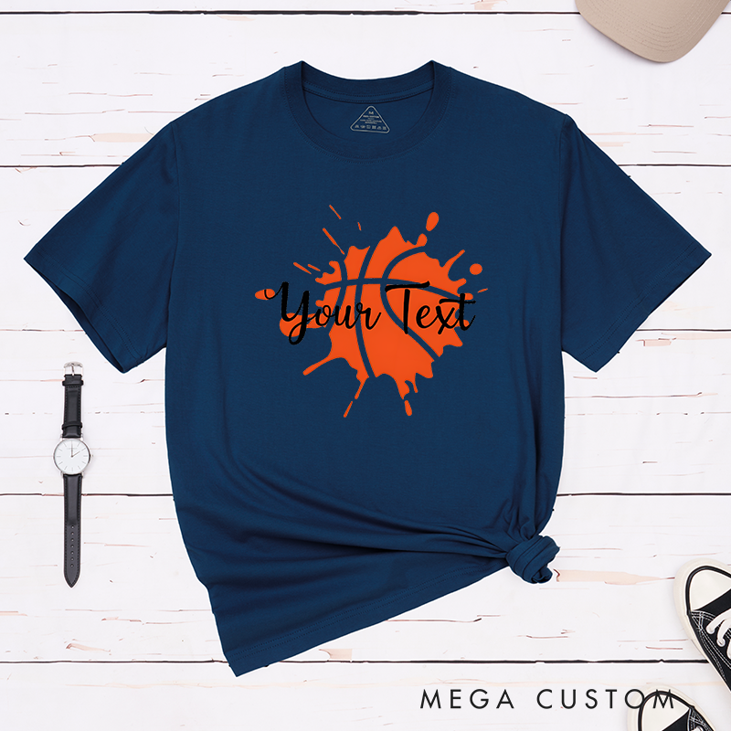 Personalized Basketball T-Shirt with Custom Text Bold Splash Design and Multiple Color Options for Fans Players and Teams