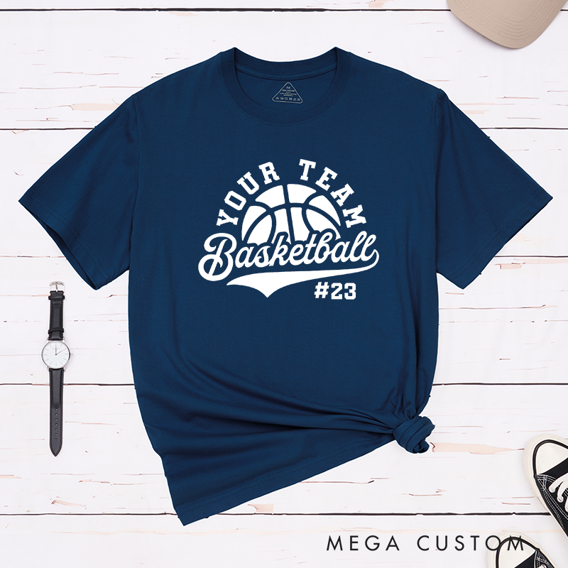Personalized Basketball T-Shirt with Your Team Name Bold Graphic and Custom Jersey Number