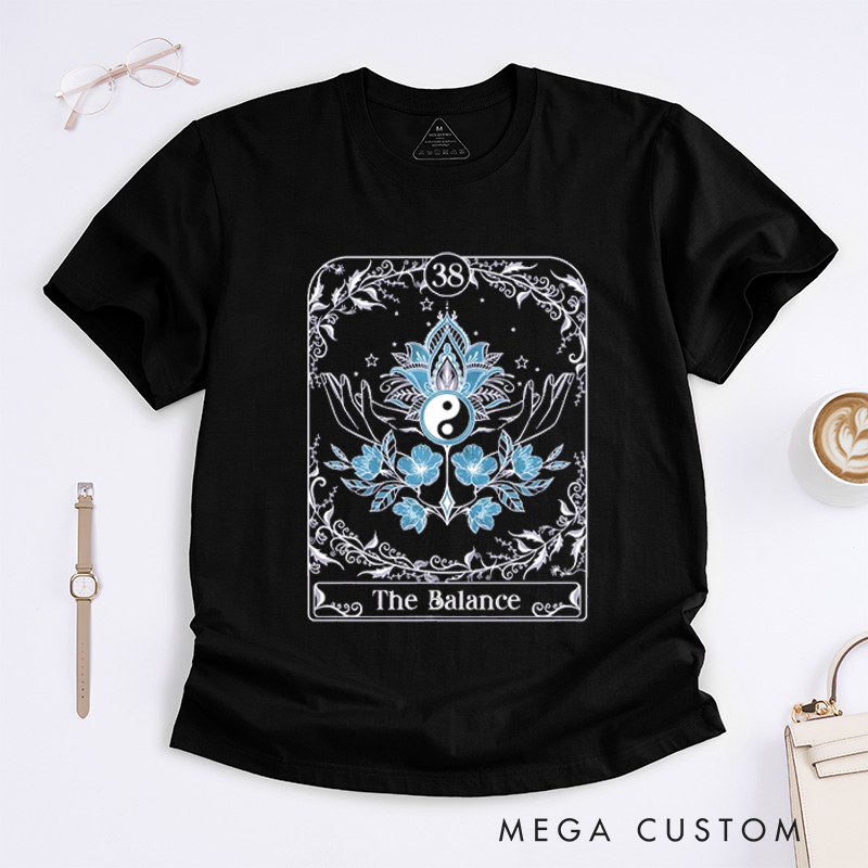Personalized The Balance Custom Tarot Card Classic T-Shirt Retro T-Shirt Mystical Witch Meliora Tarot T-Shirt Ying Yang Yoga Tee