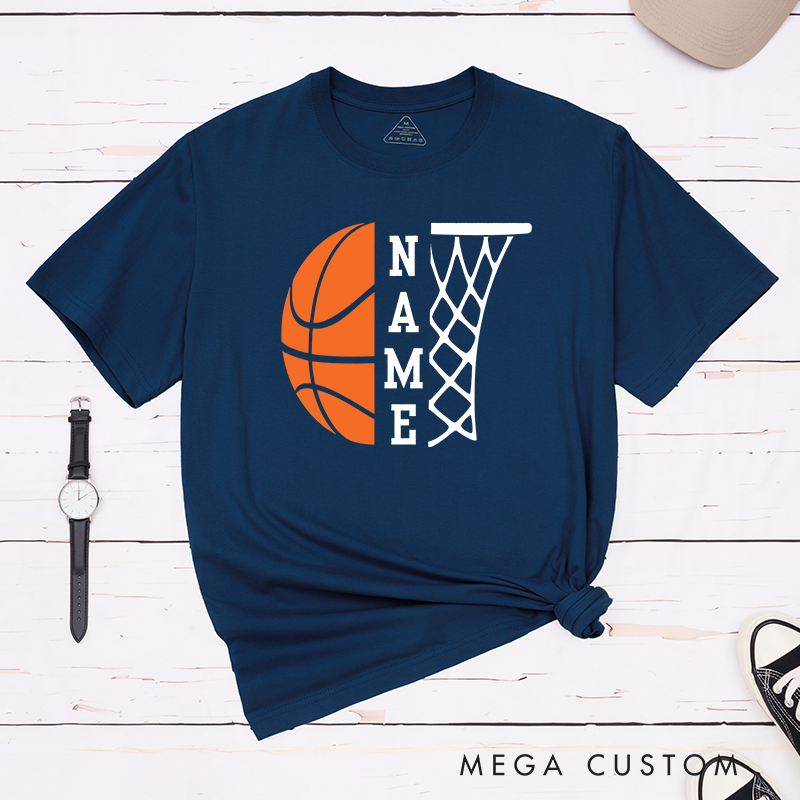 Personalized Basketball T-Shirt with Custom Name Featuring a Bold Basketball Graphic and Stylish Hoop Design for a Unique Sports Look