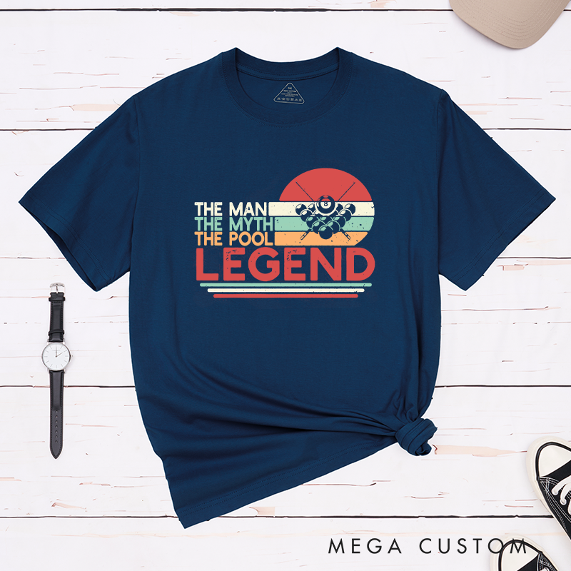 Personalized Pool T-Shirts with Custom Your Name on Your Sleeve - The Man The Myth The Pool Legend