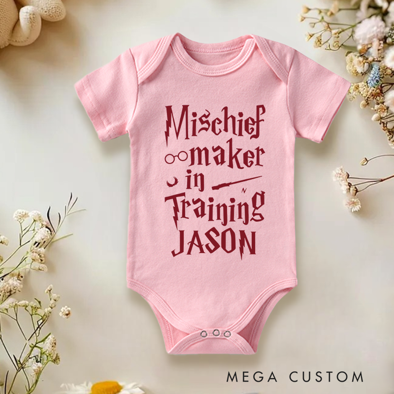Personalized Mischief Maker In Training Baby Onesie Funny Baby Shower Gift Halloween Gift