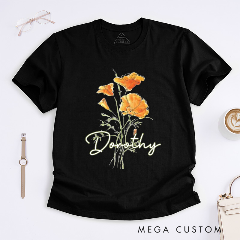 Personalized Golden Poppy Classic T-Shirts Wildflower Shirt Plant Lover Shirt Botanical Shirt California Poppy T shirt Gardening Lover Gift