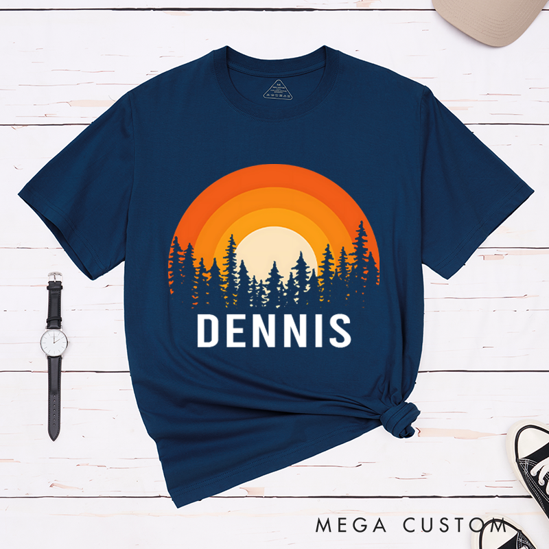 Personalized Sunset Over the Forest T-Shirt Adventure Is Calling Shirt Gift for Hiking Outdoors 