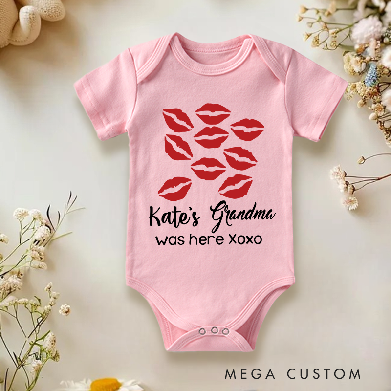 Personalized Grandma Was Here with Lots of Kisses Xoxo Baby Onesie Baby Announcement Gift