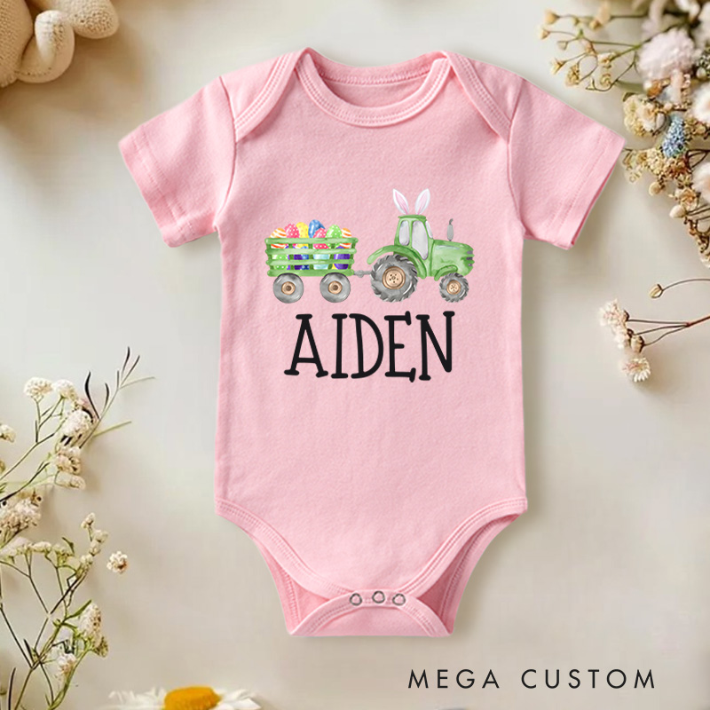Personalized Tractor With Easter Egg Baby Name Baby Onesie Gift for Baby 