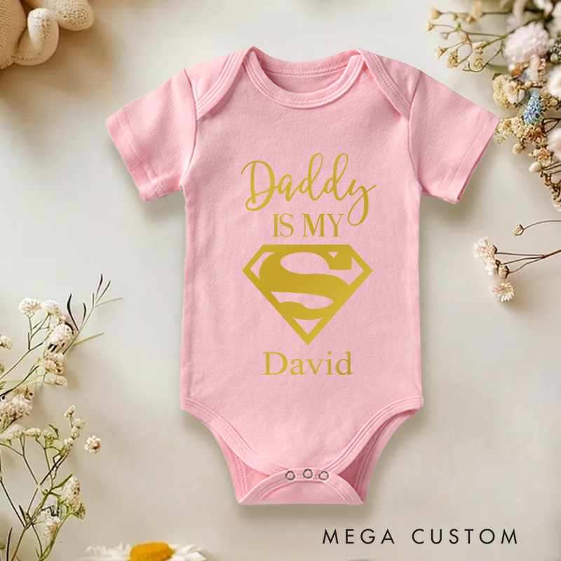 Personalized Daddy Is My Hero Funny Print Baby Onesie Father's Day Gifts