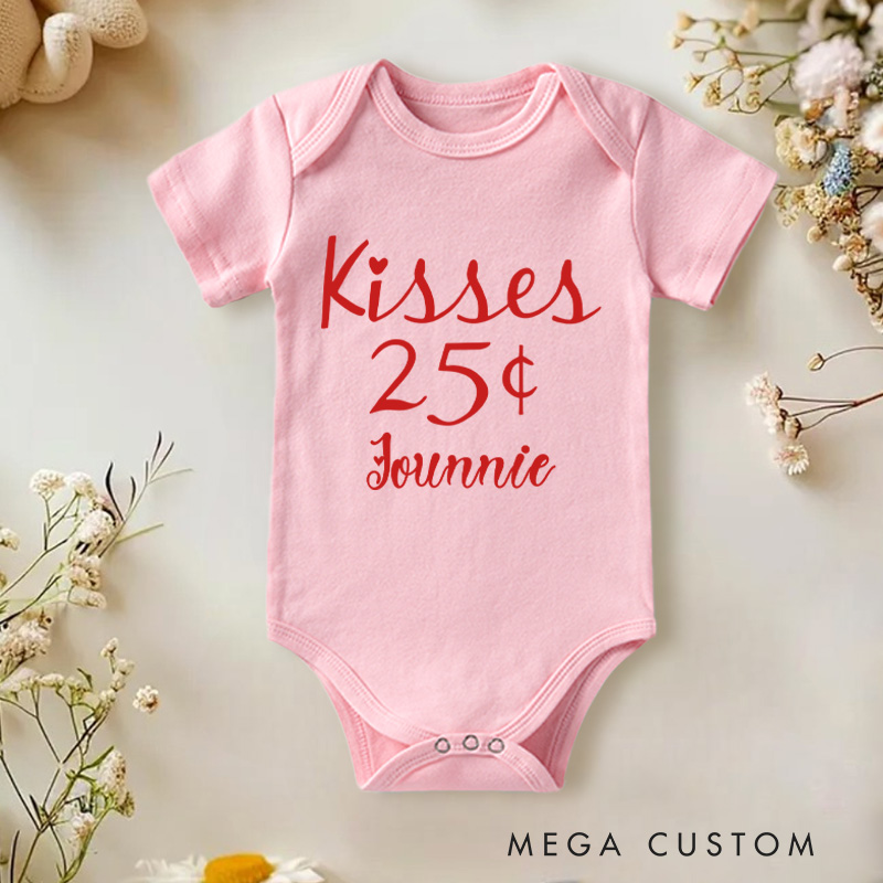 Personalized Kisses 25 Cents Baby 1st Valentines Day Baby Onesie Funny Baby Gift