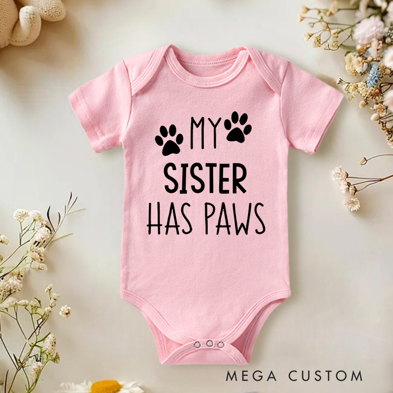 Personalized My Sister or Brother Has Paws Pet Lover Baby Onesie
