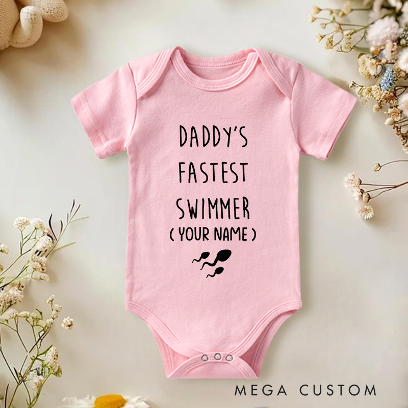Personalized Daddy's Fastest Swimmer Humorous Design Baby Onesie