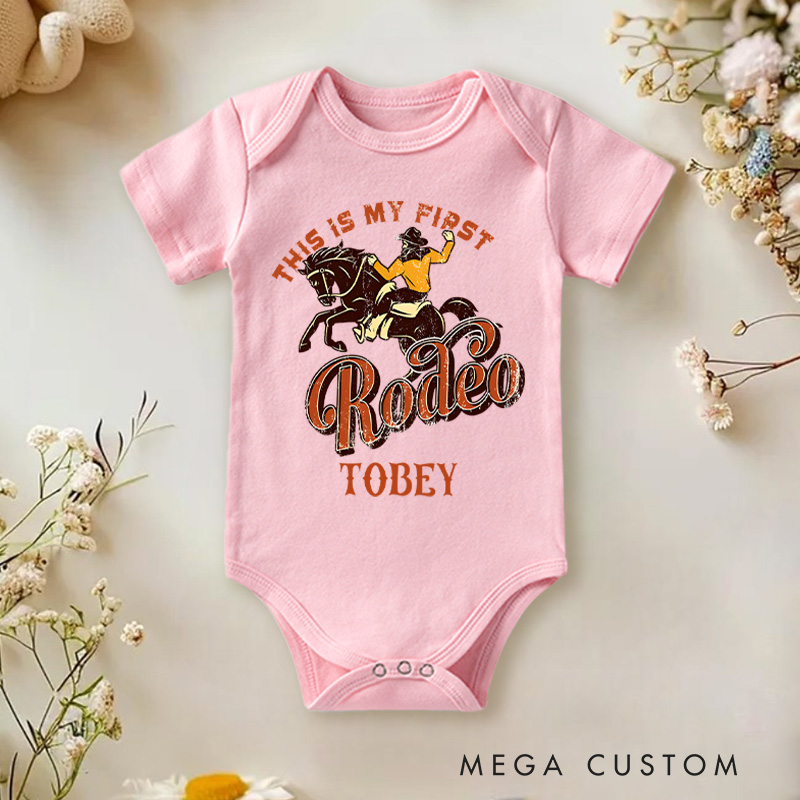 Personalized His Is My First Rodeo Baby Onesie Gifts for New Baby
