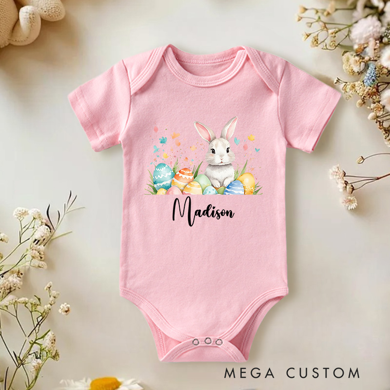 Personalized Baby Onesie Easter Bunny with Colorful Eggs Baby Onesie