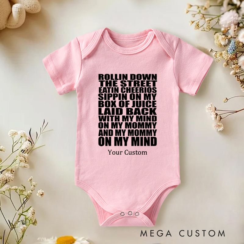 Personalized Rollin Down the Street Eatin Cheerios Fun and Playful Design for Parents and Kids with Humor Baby Onesie