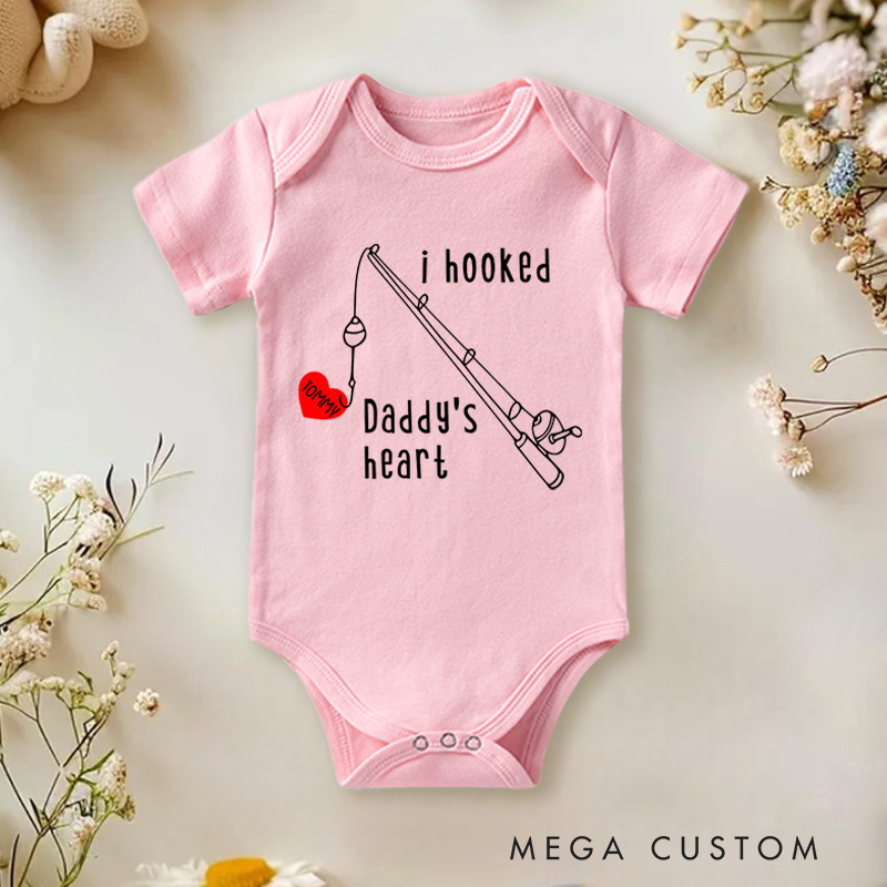 Personalized I Hooked Daddy's Heart Adorable Fishing Celebrating the Special Bond with Dad Baby Onesie