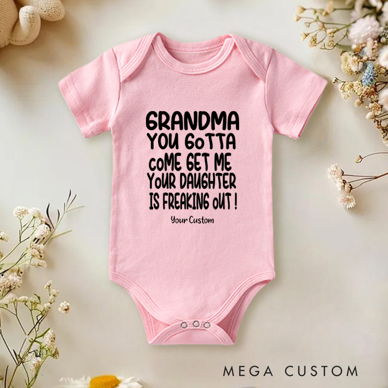 Personalized Grandma You Gotta Come Get Me Highlighting the Grandma Baby Onesie