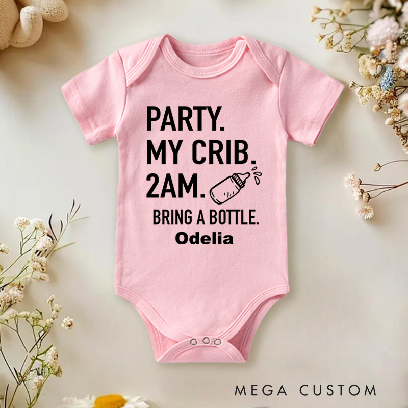 Personalized Party My Crib 2am Bring a Bottle Baby Onesie Fun Unisex Baby Gifts