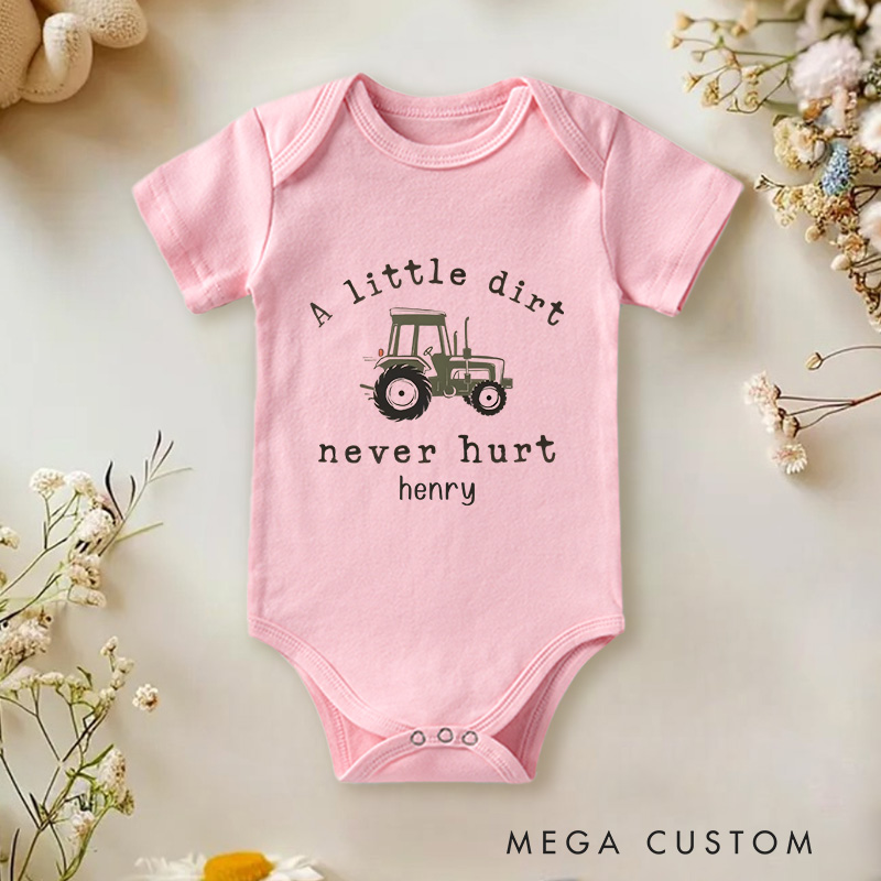 Personalized A Little Dirt Never Hurt Baby Onesie Tractor Baby Boy Gift Nursery Gift